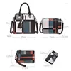 Evening Bags 6PCS Women's Bag Set Fashion PU Leather Ladies Handbag Grid Print Messenger Shoulder Wallet