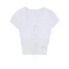 Blouses pour femmes filles 2024 Été élégants volants O-cou à manches courtes hautes tricots blancs tricots blancs femme élastique élastique élastique chemisier