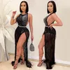 Fashion Nightclub Rhinestone Sequin Mesh Sexy Sexy Robe Two Piece pour femmes