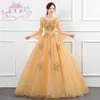 Party Dresses Golden Yellow Full Sleeve Sweat Long Lady Girl Women Princess Bridesmaid Bankett Prom Performance Dress Gown Gown