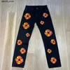 Pantalon masculin 2024 New Harajuku Flame Kapok Print Jeans American Mens and Womens High Street Loose Straight Panters Y2K Mens Jeans Q240417