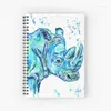 Cartoon Rhino Pattern Spiral Notebook Journal 120 stron Uczniowie Uwaga Książki do dziennika notatek