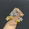 High End designer rings for vancleff New Flower Set Diamond Trendy Ring Four Flower Full Diamond Rose Gold White Gold Ring Jewelry Original 1:1 With Real Logo