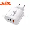 40W Fast Charger 3A 3 Ports Dual PD Typ C Wall Charger Power Adapters för iPhone -laddning Samsung S20 S22 UTRAL HTC Xiaomi Huawei