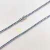 Hot Selling 925 Silver Jewelry Custom Necklace 3mm Width Colorful Blue Moissanite Tennis Chain