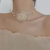Choker koreansk garn roshalsband för kvinnor söt pärla pärlstång romantisk bröllopsfest smycken tillbehör