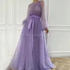 Robes de fête Lorie Luxury Dairy Prom Robe O-cou perle avec perles Puff Sleeves Purple pour la remise des diplômes Corrity Robe Fete Femme