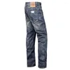Jeans maschile in stile italiano alla moda blu e allungamento sottile abbottonati pantaloni slitta denim