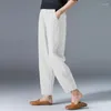 Pantalon féminin taille élastique femmes coton lin harem couleurs massifs larges jambe plus taille d'été pantalon lâche de longueur de cheville 4xl