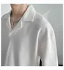 Caaz heren casual shirts jonge heren licht Cubaans kraag shirt korte mouwen mode gebreide los t-shirt zwart wit grijs camisas 240417