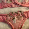 Behbels bloemen Ropa Intima de Mujer Lenceria vrouwen lingerie set sexy exotisch zie door beha en panty sets borduurwerk tangas -slips