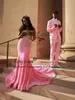 Party Dresses Sparkly Pink Sequins Prom Dress For Black Girls Beads Crystals Mermaid Evening Gowns Aso Ebi Court Train Cute