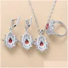 Earrings Necklace Elegant Women Costume Jewelry Sets Natural Stone Red Garnet Dangle And Ring Bridal H1022 Drop Delivery Dhgft