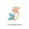 High End designer ring for vancleff V Gold Precision beauty Butterfly Ring White Fritilaria Double Full Diamond Butterfly Ring Blue Turquoise Fashion Light Luxury