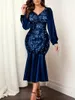 Plus Size Dresses Sequin Cocktail Midi Dress Lantern Long Sleeve V-Neck High Waist Bodycon Sexy Even Party For Women Clothing