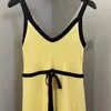 Casual Dresses 2024 V Neck Strapless Women Yellow Long Knitted Dress