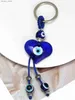 Klapety smyczy Lucky Eye Glass Serce wisiorek brelok Turkish Evil Eye Bead Tassel Łańcuch kluczyka torba kluczyka Llavero Porte Cl Y240417