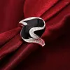 Cluster Anneaux 925 Sterling Silver Zircon Epoxy Black Ring Man for Women Fashion Wedding Engagement Party Gift Cawer