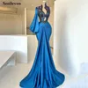 Robes de fête Smileven Sexy Blue Sirène Prom High Neck Night Robe Longueur Céone celle de célébrité
