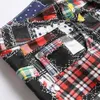 Heren jeans heren plaid digitale print mode patches patchwork speet speek broek slanke rechte broek d240417