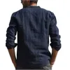 MDND Men's Casual Shirts Cotton Linen Hot Sale Mens Long-Sleeved Summer Solid Color Stand-Up Collar Beach Style Plus Size 24416