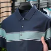 Męska koszula Polos Light Polo krótkie rękawy modne pasiaste w paski Top 2024 Summer Silk Cotton Wygodna swoboda T-shirt