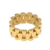Tize de qualité supérieure 812 Hip Hop Melody Ehsani Band Ring Men039s en acier inoxydable Gold Couleur présidente Watchband Link Style Ring3120997