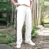 Calça masculina casual solto sólido reto 2024 primavera no verão lazer de cordão plissado manchas de cintura fino calça de praia masculino masculino