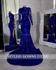 Party Dresses Royal Blue Deep V Neck Long Prom Dress For Black Girls 2024 Sequined Birthday With Full Sleeve Evening Gowns High