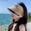 Visors Korean Womens Fashion Versatile Color-Blocking Letter Sunscreen Empty Top Hat with Large Brim for a Small Face Outdoor Sun Hat Y240417