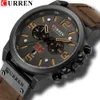 Curren Mens Watchs Top Luxury Brand étanche Sport Sport Wrist Chronograph Quartz Military Geatic Leather Relogie Masculino 240408