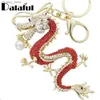 Keychains Lanyards Dalaful Rhinestone Dragon Key Rings Holder Simuleerde Pearl Crystal Animal Keychains voor autokharings tas Charms K341D Y240417