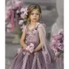 Girls da concorso gonfio si vestono piccole simpatiche polverose viola e rosa punti in tulle festa di nozze da fiore abbigliamento Appliques perle lunghe abiti da sera di ballo di brothday