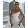 Crystals Satin Modern Wedding Dress Beaded With Detachable Train Long Sleeves Chapel Bridal Gowns Pleats White Garden Bride Dresses Spring Vestido De Novia es