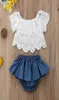 Pasgeboren baby babymeisjes kleding bloemen topsdenim jurk broek outfit 2pcs1746974