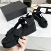 Summer Luxury Wedges Heel Sandals Women Black Beige Thick Sole Diamond Suture Design Rome Casual Beach Brand Shoes Mujer 240417