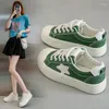 Casual skor mjuka kvinnor grön duk tjock sula kvinnlig fast färg sneakers snörning flickor student svart fritid vit sport