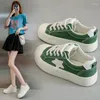 Chaussures décontractées Femmes douces toile verte épaisse semelle femelle de couleur solide baskets à lacet lacet girls étudiant noir loisir blanc sport