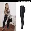 Damen Jeans Leder Pant Side Reißverschluss hoch getailte schlanke fit Elastische Beschichtung PU Faux Denim Leggings Motorradhose für Frauen