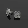 Original Brand High Edition Van Classic Clover S925 Sterling Silver Full Diamond Mini Earrings Womens Fashion Light Luxury End Ear Accessories