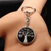 Keychains Lanyards Black Enamel Stainless Steel Tree of Life Keyring Silver Color Carabiner Key Chain Men Jewelry Gift llaveros hombre K72261S01 Y240417