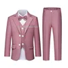 Children Burgundy Formal Suit Set Boys Wedding Birthday Party Pography Costume Kids Blazer Vest Pants Bowtie Outfit 240401