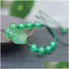 Beaded Natural Green Chalcedony Bracelet Carved Pixiu Round Beads Bangles Gift For Womens Jades Stone Jewelry Strands Drop Delivery Br Dh9Gj