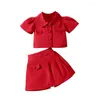 Kledingsets Babymeisjes Tweedelige outfits Solid Color Shirt Shirt en Shorts Rokset Set peuter Zomerkleding