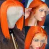 Ginger Short Bob Lace Front S peli umani 100% per donne Bionda arancione Chiusura brasiliana dritta 240408