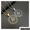 Pendant Necklaces Pendant Necklaces 316 Stainless Steel Mason Masonic Necklace Sier Gold Black Round Shaped Fraternal Association Frat Dhz3F