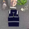 Femmes baisser le collier de couleur Bloc Stripe Logo Logo broderie Stretchy Trined Designer Tops Camis SML