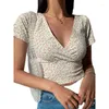 T-shirts pour femmes Summer Français floral en V Floral V T-shirt à manches courtes Slim Slimming Wild High