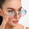 Sunglasses Gradient Rimless Sunglasses for Women UV400 Brand Designer High Quality Sun Glasses Female oculos 2024