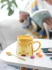 أكواب لطيف Cat Cat Ceramic Cup Home Travel Cartoon Couple Cupy Coffee Cups Cups Cups Personality Novelty Coffe Cup With Spoon Lid 240417